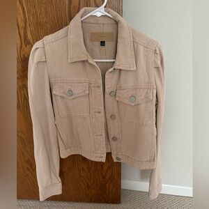 Light pink puff shoulder denim jacket